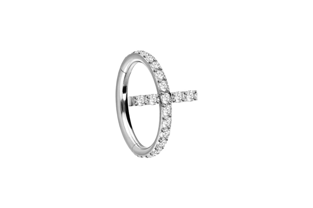 Titan Kreuz Clicker Ring Eingefasste Kristalle piercinginspiration®