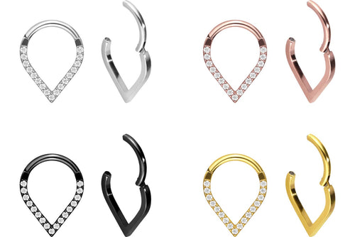 Titan Spitz Clicker Ring 16 Eingefasste Kristalle piercinginspiration®